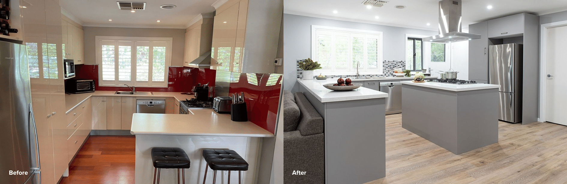 Before and After open plan kitchen