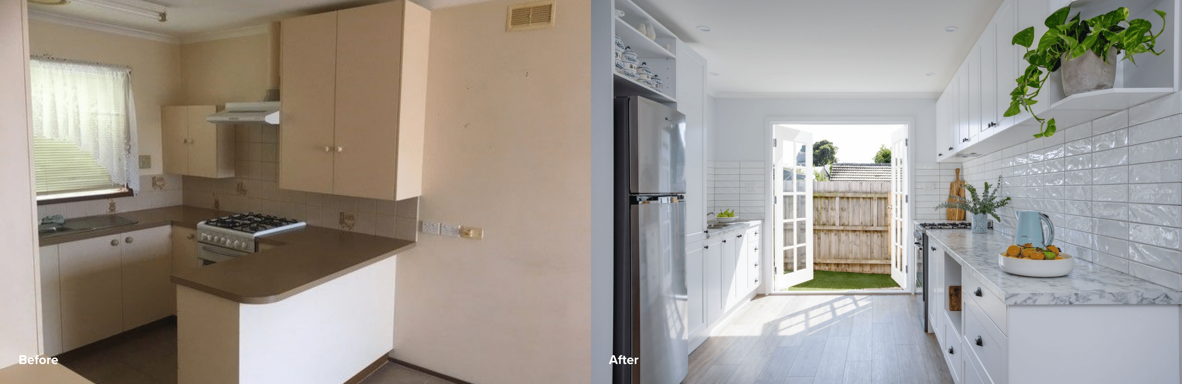 Before and After Light and bright galley kitchen