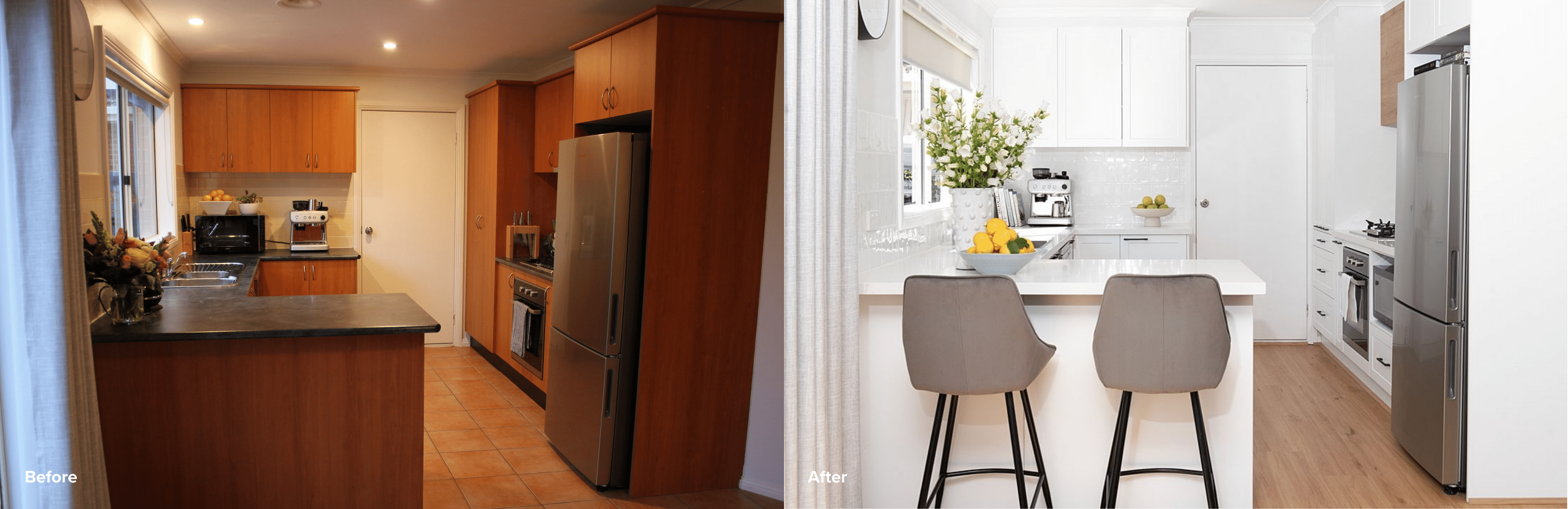 Before and After clean and contemporary Kitchen