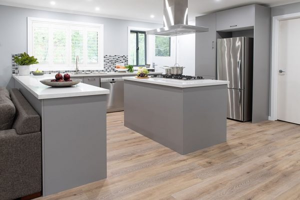 Large island bench grey kitchen