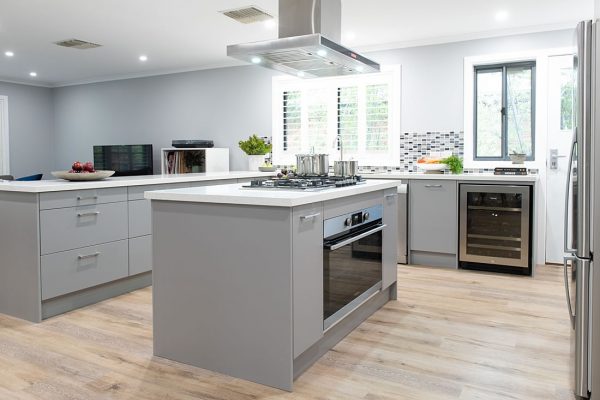 U shaped grey kitchen